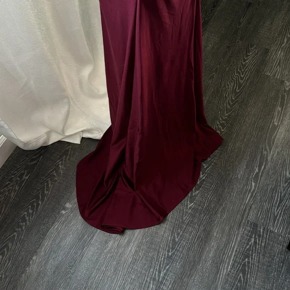 La Femme Off Shoulder Trumpet Gown, Wine color, Size 10, $328